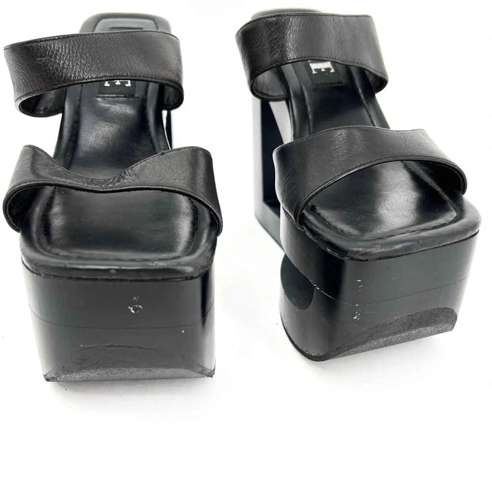 Jante Black Platform Wedge Sandals Cutout Heel Vintage Size 8.5